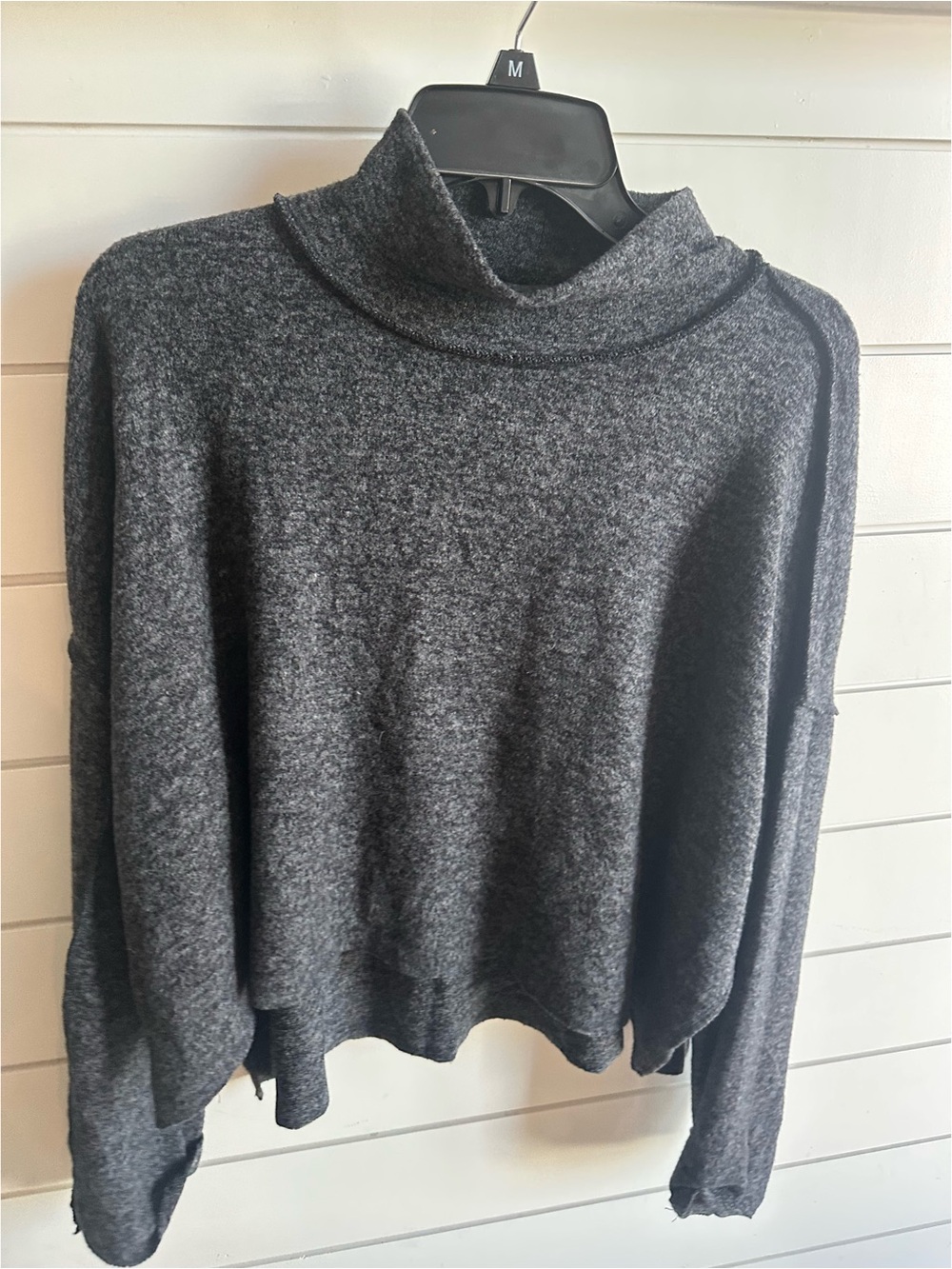 Zenana Outfitters Charcoal Cropped Funnel Neck Sweater